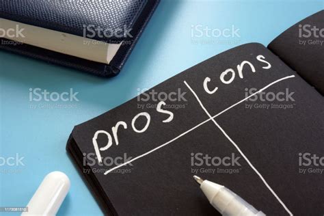 Pros And Cons List On The Black Page Stock Photo Download Image Now