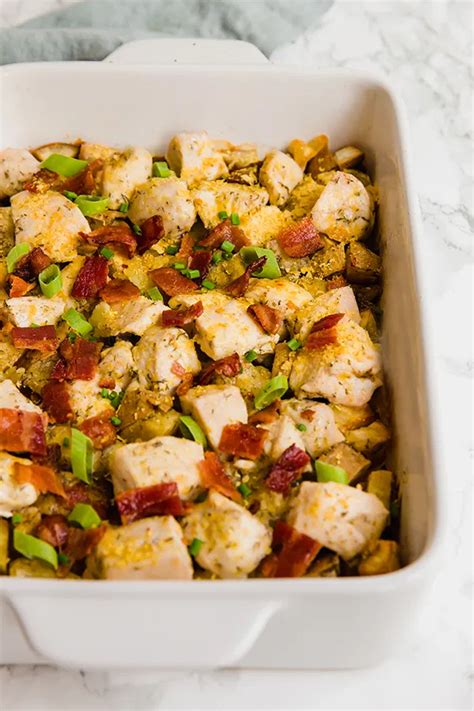 Add dressing to the chicken mixture, and stir well to combine. Chicken Bacon Ranch Breakfast Casserole (Paleo, Whole30 ...