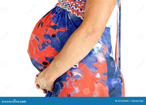 Close Up Of A Pregnant Woman Holding Her Stomach Stock Image Image Of Female Expecting 43125345