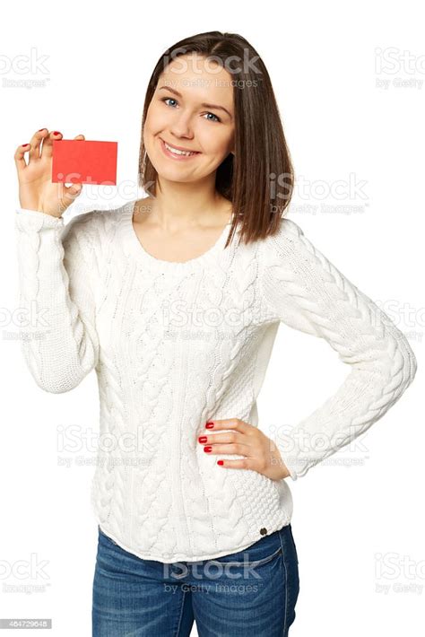 Wanita Muda Memegang Kartu Kredit Kosong Di Atas Latar Belakang Putih Foto Stok Unduh Gambar