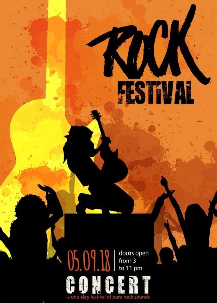 Rock Festival Poster Silhouette Icons Grunge Decor Vectors Graphic Art