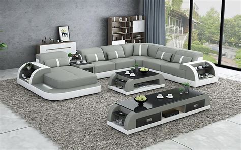 Blaylock Modern Sectional Sofa With Led Light Grey And White Dq0s5ly1