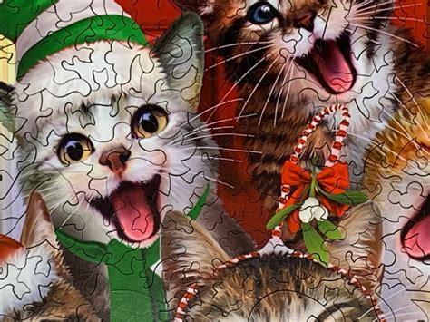 Crazy Christmas Cats Christmas Wooden Jigsaw Puzzle