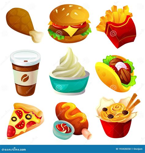 Fast Food Take Away Food Icon Set Stock Vector Illustration Of Onion