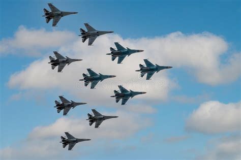 Moscow Russia May 09 2021 Fighters Su 35s And Su 30sm With