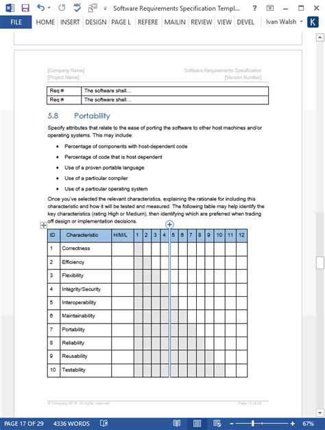 Software Requirements Specification Template Ms Word Excel