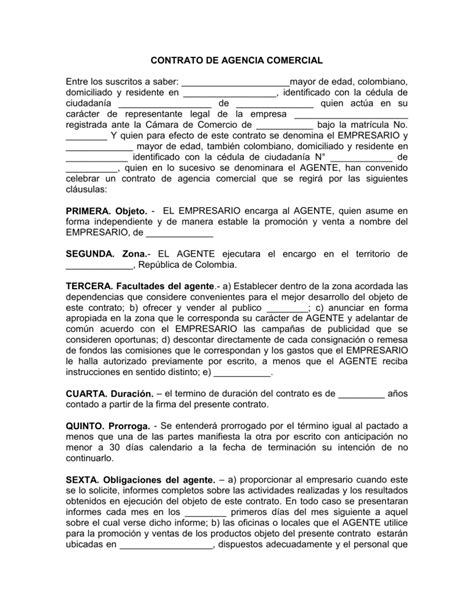 Contrato De Agencia Modelo En Formatos Word Y Pdf