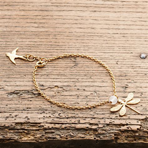 Gold Gemstone Dragonfly Bracelet By Victoria Jill