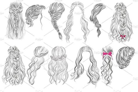 90 Vector Hairstyles Bundle Hair Vector Hair Illustration Drawing