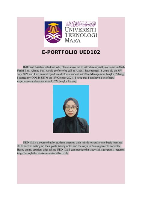 Eportfolio Ued102 Study Skills Uitm E Portfolio Ued Hello And