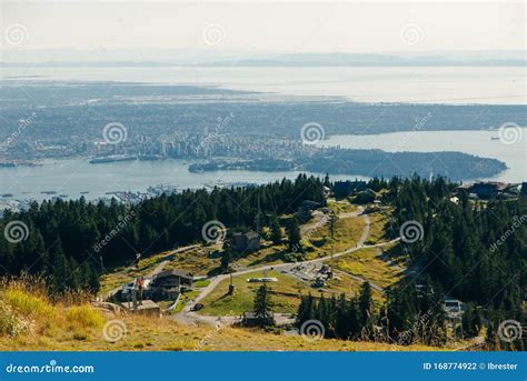 Aerial View Of Grouse Mountain With Downtown City North Vancouver Bc