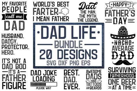 Dad Life Bundle - 20 Funny Dad Quotes SVG DXF PNG Cut Files (575331