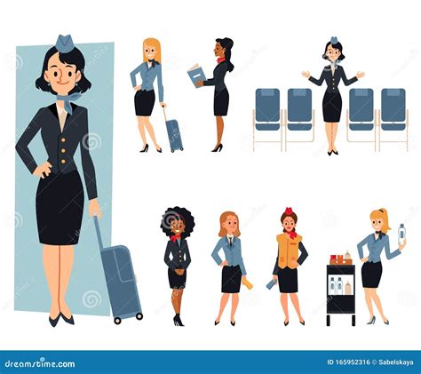 Air Hostess Or Stewardess Welcomes Passengers Flat Vector Illustration