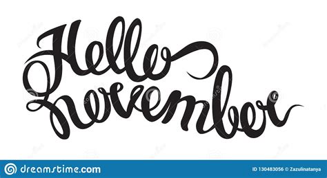 Handwritten Lettering Of Hello November Objects Isolated On White