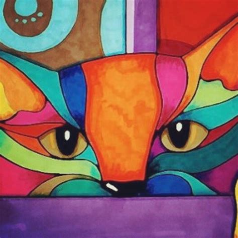 Colorful Cat Painting With Cubist Influence