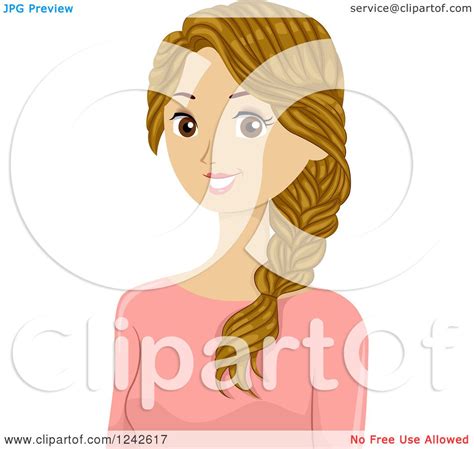 Clipart Of A Pretty Young Girl With Braided Hair Royalty Free Vector