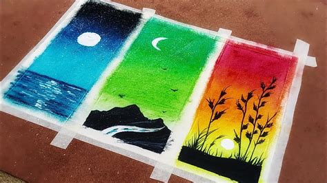 3 Types Scenery Drawing With Oil Pastels Nature Drawing With Oil
