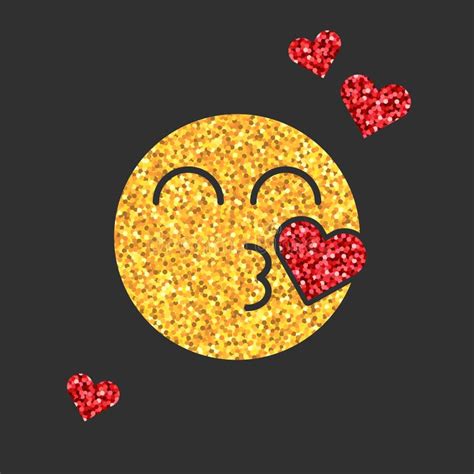 Golden Glitter Emoji Icon Met Kus Op Zwarte Achtergrond Emoticons