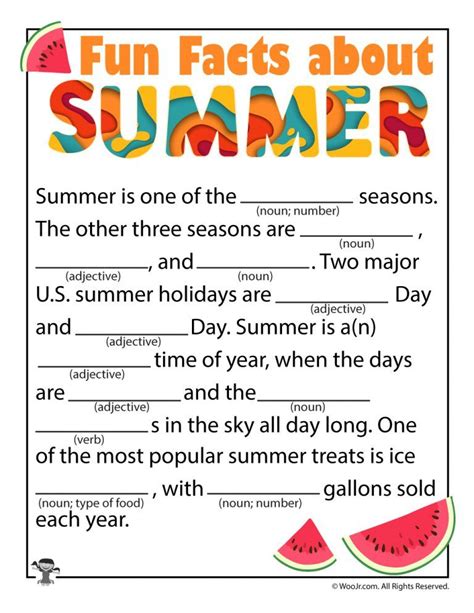 Fun Facts About Summer Mad Lib To Print Woo Jr Kids Activities