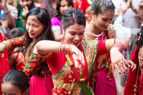 Nepali Hindu Women Dancing At Teej Festival In Kathmandu Editorial Image Image Of Hindu