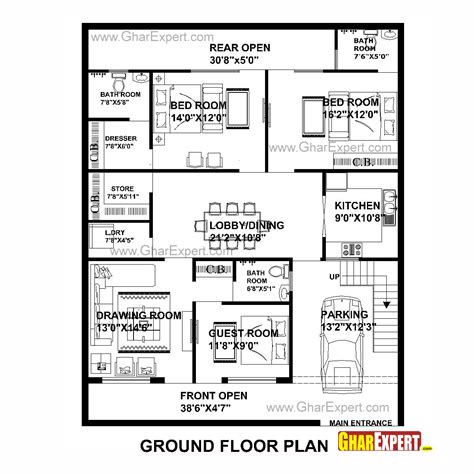 House Plan For 40 Feet By50 Feet Plot Plot Size 222 Square Yards