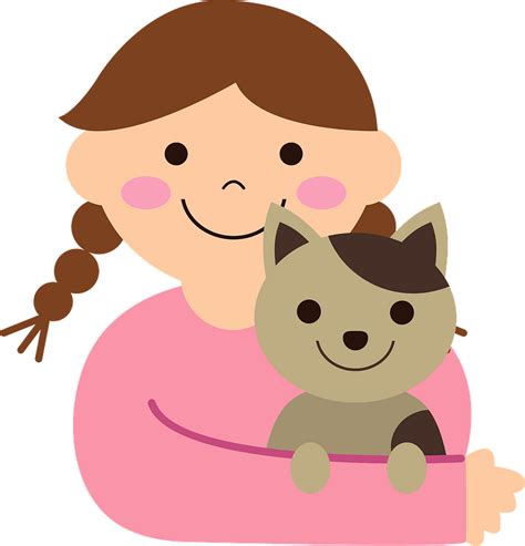 Cat And Girl Clipart Image