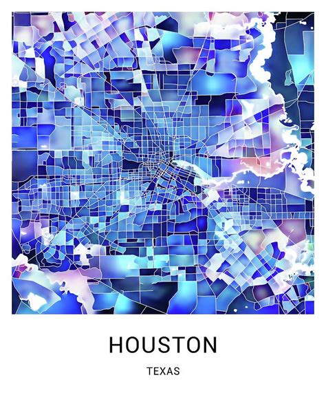 Houston Texas Named City Map Marine Blue Digital Art By Stylish
