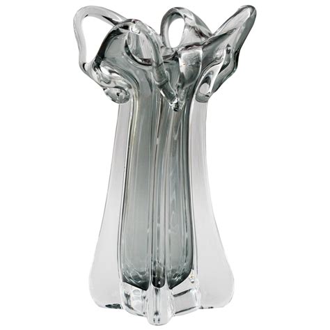 Murano Italian Grey Cased Sculptural Art Glass Vase Midcentury At 1stdibs