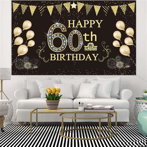 Famoby 6 X 36 Ft Happy 60th Birthday Backdrop Background Banner For