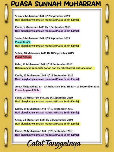 Puasa Sunnah Muharram 1441 Hijriyah Kalender Jadwalnya