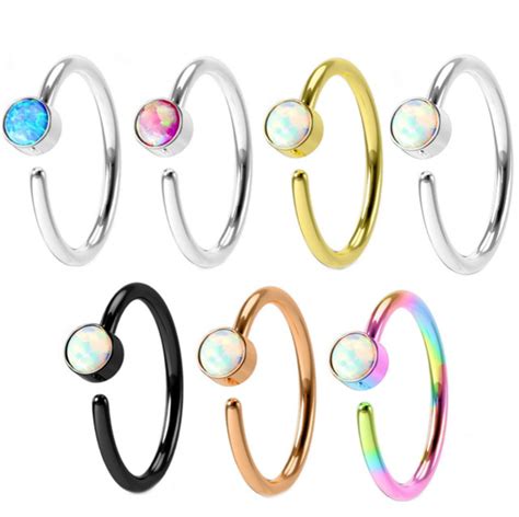 Synthetic Opal Bendable Steel Nose Ring Hoop