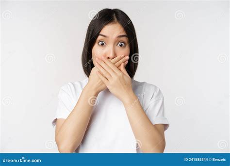 Image Of Shocked Young Asian Woman Shut Mouth Looking Startled