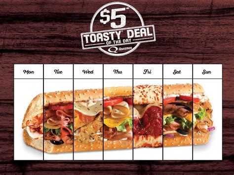 Not all subway offer this menu but mostly offer these type of menu we list all menu as much we found on subway usa. Quiznos Canada Brings Back $5 Toasty Deal Of The Day ...