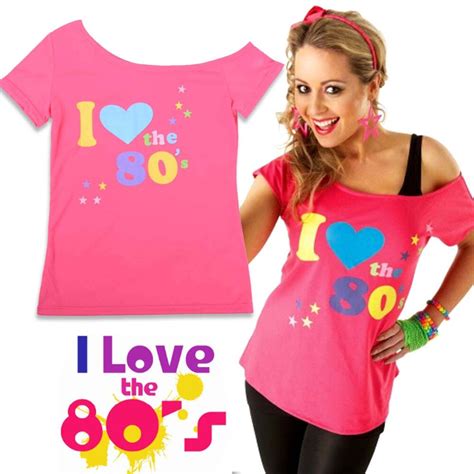 i love 80s t shirt women s short sleeve off the shoulder t shirt for woman retro 1980 s pop star