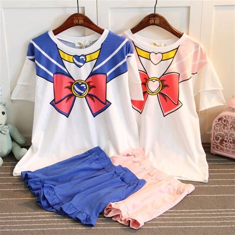Cat Sailor Moon Short Sleeved Pajamas Home Clothes Suits From Harajuku Fashion Harajuku