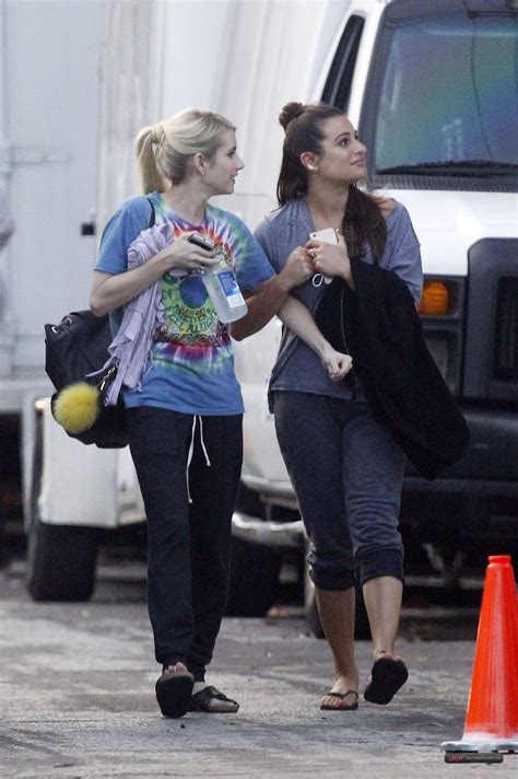 Lea Michele And Emma Roberts On The Set Of Scream Queens Lea Michele Glee Scream Queens Emma