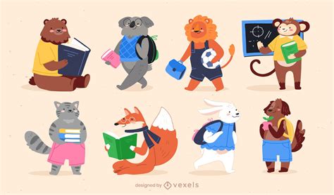 Back To School Animal Character Cute Set Vector Download