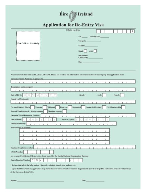 Ireland Application For Re Entry Visa Fill And Sign Printable