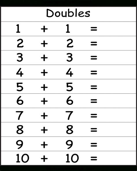 Addition Doubles Facts Beginner Addition Worksheet Doubles Addition