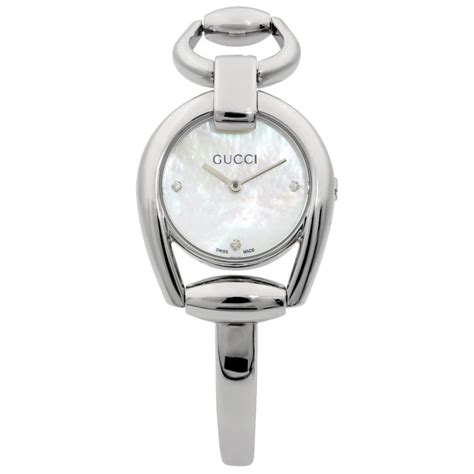 Gucci Horsebit Stainless Steel Mop Diamond Dial Quartz Ladies Watch