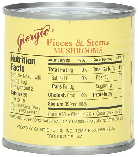 Canned Mushrooms Nutrition Label - All Mushroom Info