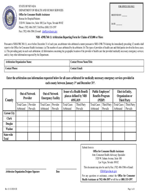 Fillable Online Dhhs Nv NRS 439B 760 ARB Reporting Form For Claims Over