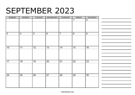 Free Printable September 2023 Calendars Calendarkart