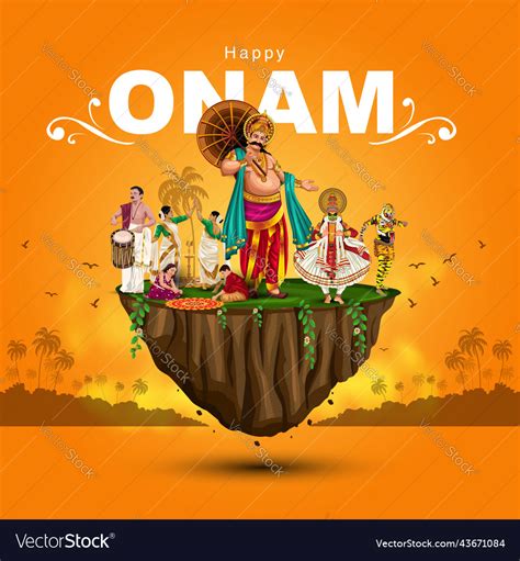 South Indian Kerala Festival Happy Onam Greetings Vector Image