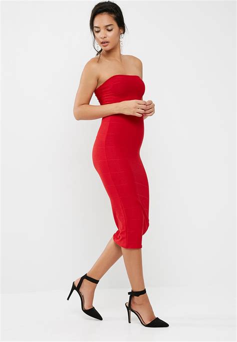Strapless Bandage Bodycon Midi Red Missguided Casual