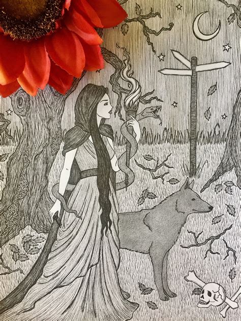 Hekate Queen Of The Crossroads Pen And Ink Print 5x7 Goddess Etsy