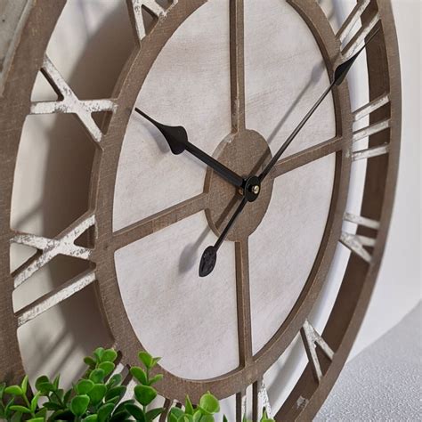 Large Scandi Hamptons Natural White Wooden Wall Clock 60cm Dalisay