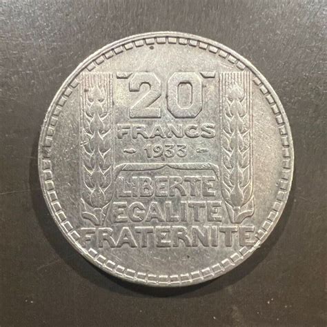 1933 France Silver Coin 20 Francs Liberte Egalite Fraternite Km879