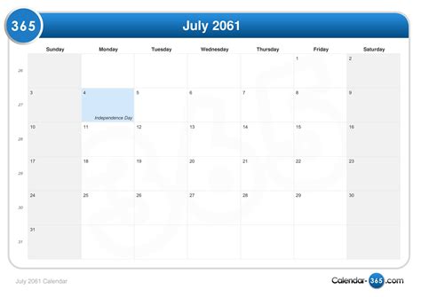 July 2061 Calendar