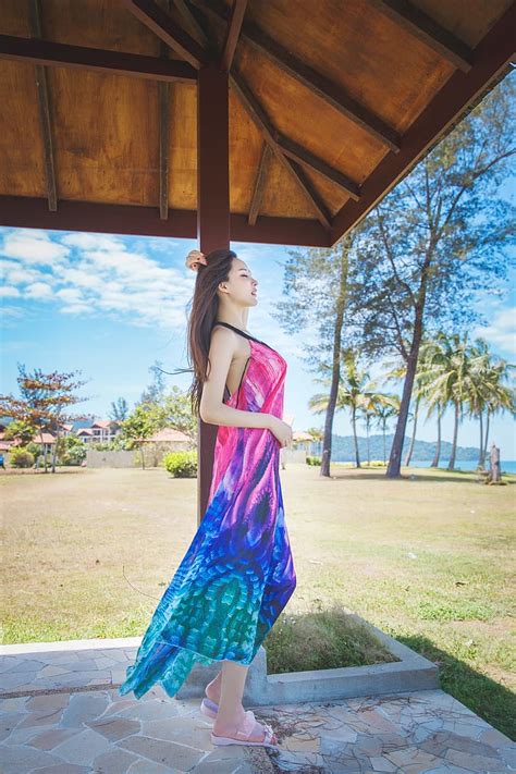 Zhou Yan Xi Model Asia Wanita Wanita Di Luar Ruangan Pantai